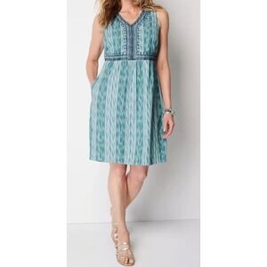 J Jill Dress Size XL Embroidered Ikat Womens Sleeveless Sheath Spearmint